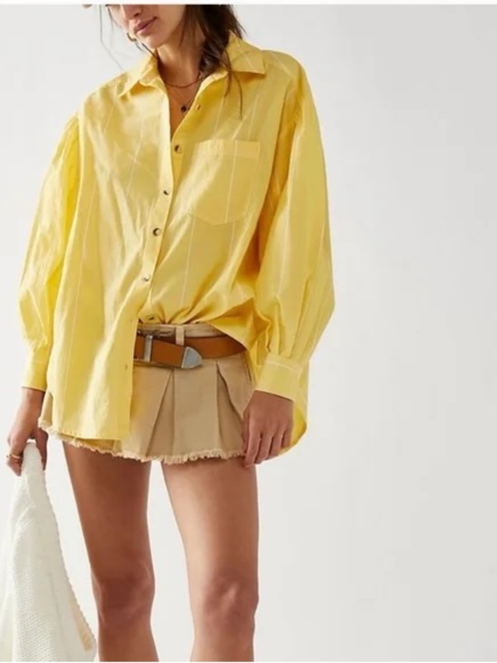 Free People Happy Hour Stripe Top Yellow Combo Boho Oversized Women Size S - Picture 9 of 16